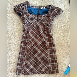 Anthropologie Plaid Mini Dress - Brown and Blue